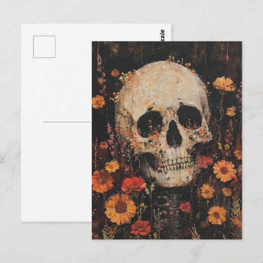 Schedel en bloemen Briefkaart (Voorkant / Achterkant)