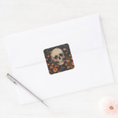 Schedel en bloemen Briefkaart Vierkante Sticker (Envelop)