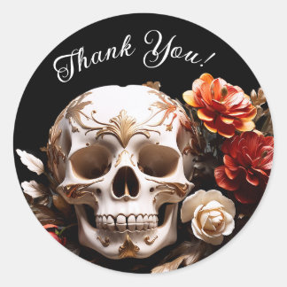 Schedel en bloemen Halloween Dank u Stickers