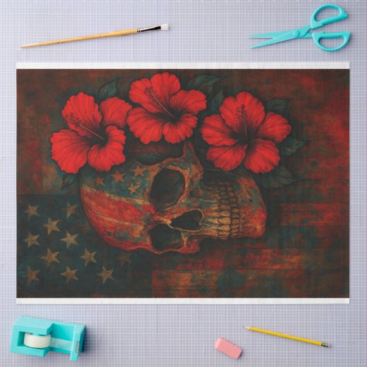 Schedel en bloemen op Vlag Decoupage Papier (Craft)