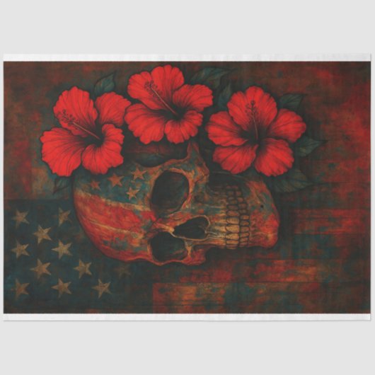 Schedel en bloemen op Vlag Decoupage Papier (Voorkant)
