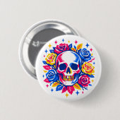Schedel en Bloemen Ronde Button 5,7 Cm (Voorkant /achterkant)
