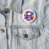 Schedel en Bloemen Ronde Button 5,7 Cm (In situ)