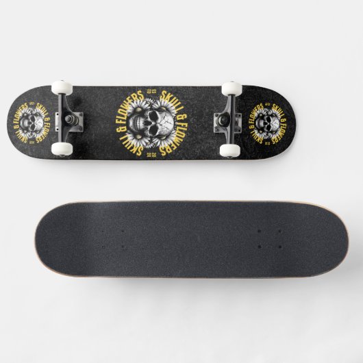 Schedel en bloemen Skateboard (Horizontaal)