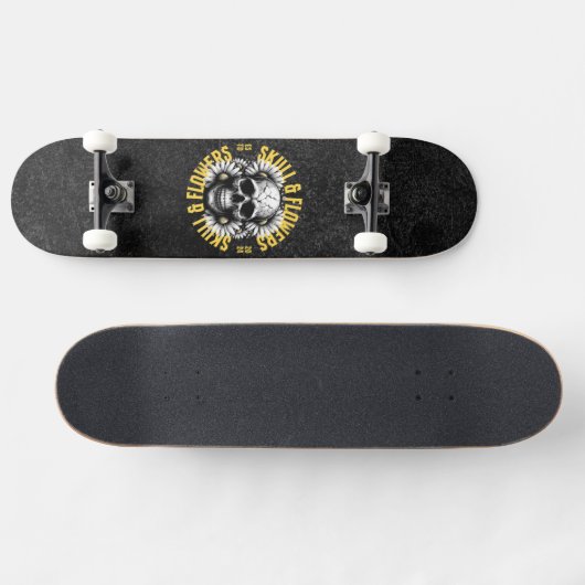 Schedel en bloemen Skateboard (Horizontaal)