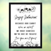 Schedel en bloemen Spooky Halloween "Out of Treats Raamsticker (Vel 3)