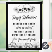 Schedel en bloemen Spooky Halloween "Out of Treats Raamsticker (Huis)