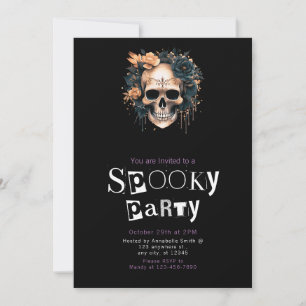 Schedel en bloemen Spooky Halloween Party Kaart