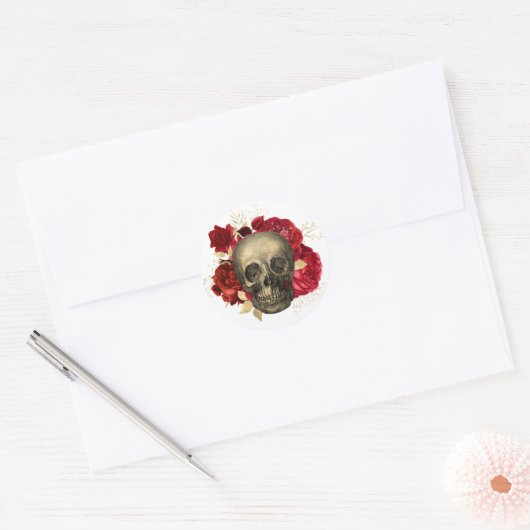 Schedel en bloemen Sticker (Envelop)