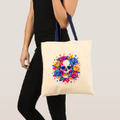 Schedel en Bloemen Tote Bag (Voorkant (product))