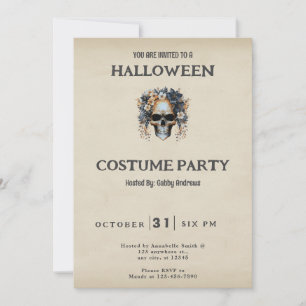 Schedel en Bloemen Vintage Halloween Kostuum Kaart