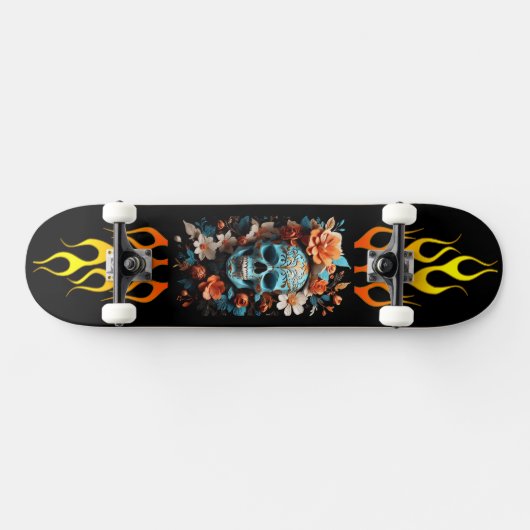 Schedel en Bloemen, Vuur, Snelheid, Skateboard (Horizontaal)