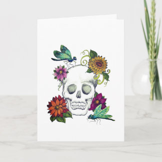 Schedel en bloemen wenskaart kaart