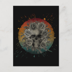  SCHEDEL EN BLOEMEN ZWART EN WIT BRIEFKAART