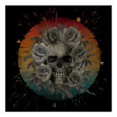  SCHEDEL EN BLOEMEN ZWART EN WIT PERFECT POSTER (Voorkant)