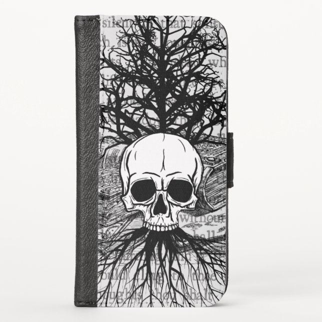 schedel en boeken iPhone wallet hoesje (Voorkant)