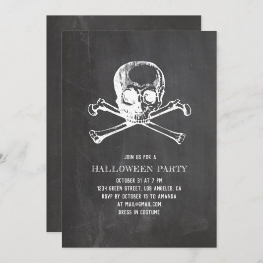 Schedel en botten. Chalkboard Halloween feest. pir Kaart (Voorkant / Achterkant)