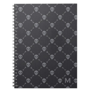 Schedel en botten controlepatroon Grijs Monogram Notitieboek