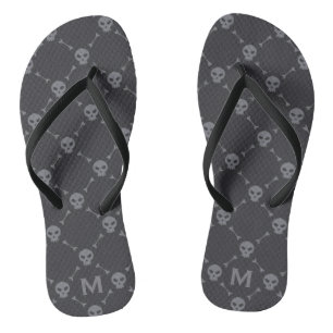 Schedel en botten dambordpatroon grijs Monogram Teenslippers
