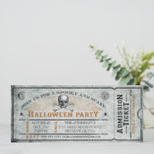schedel en Botten Halloween Party Ticket Kaart (Staand voorkant)
