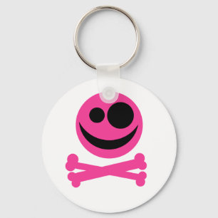 Schedel en Botten. Hot Pink en Black. Sleutelhanger