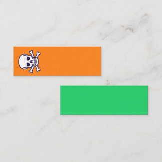 Schedel en botten oranje groene mini visitekaart v visitekaartje