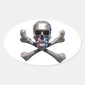 Schedel en Crossbones Chrome Ovale Sticker (Voorkant)