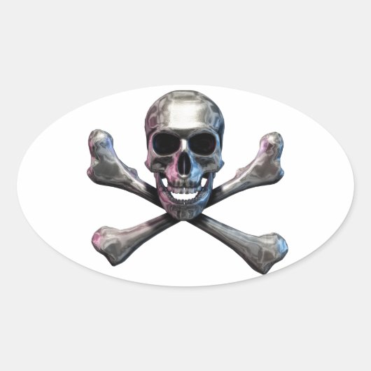 Schedel en Crossbones Chrome Ovale Sticker (Voorkant)