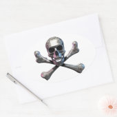 Schedel en Crossbones Chrome Ovale Sticker (Envelop)