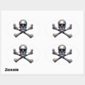 Schedel en Crossbones Chrome Ovale Sticker (Vel)