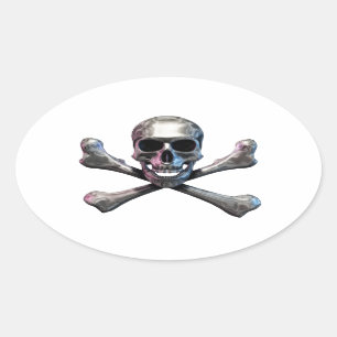 Schedel en Crossbones Chrome Ovale Sticker