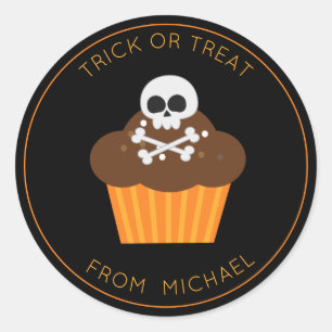 Schedel en Crossbones Cupcake Halloween Sticker