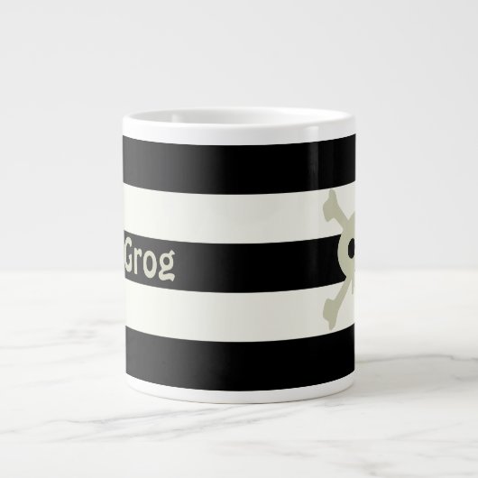 Schedel en Crossbones Pirate Black Stripes Grappig Grote Koffiekop (Voorkant)