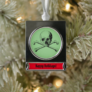 Schedel en Crossbones Pirate Jolly Roger Verzilverd Banner Ornament