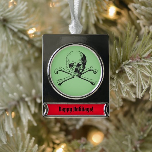 Schedel en Crossbones Pirate Jolly Roger Verzilverd Banner Ornament (Boom)