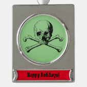 Schedel en Crossbones Pirate Jolly Roger Verzilverd Banner Ornament (Voorkant)