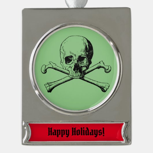 Schedel en Crossbones Pirate Jolly Roger Verzilverd Banner Ornament (Voorkant)