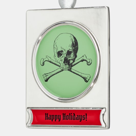 Schedel en Crossbones Pirate Jolly Roger Verzilverd Banner Ornament (Links)