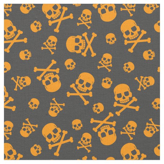 Schedel en Crossbones Sinaasappel Halloween Stof (Close Up)