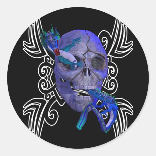 Schedel en Dragon Tattoo Sticker (Voorkant)