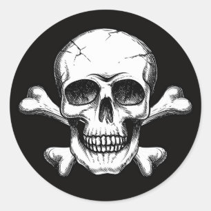 Schedel en gekruiste botten giftig teken symbool ronde sticker