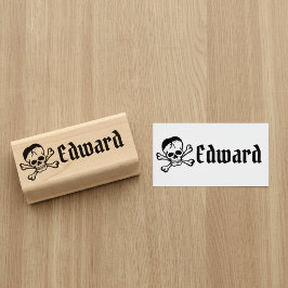 Schedel en gekruiste botten met eigen naamstempel rubberstempel