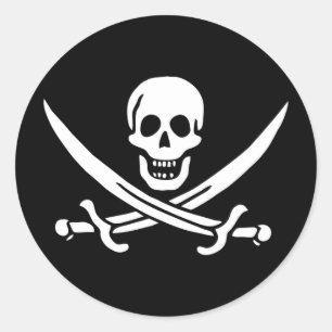 Schedel en gekruiste zwaarden ronde sticker