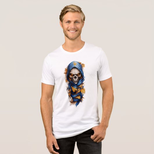 Schedel en herfstbladeren Tattoo stijl Tri-Blend Shirt (Voorkant volledig)
