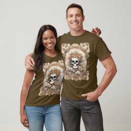 Schedel en herfstrozen Art Nouveau-ontwerp T-shirt