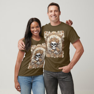 Schedel en herfstrozen Art Nouveau-ontwerp T-shirt