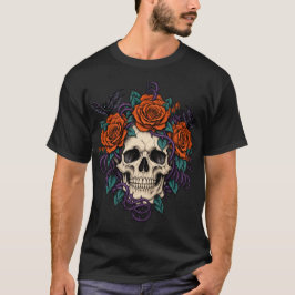 Schedel en herfstrozen Halloween T-shirt