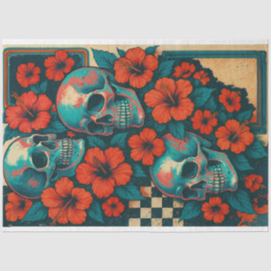 Schedel en Hibiscus Collage Decoupage Papier