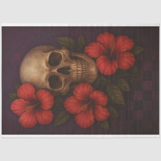 Schedel en Hibiscus in contrast Decoupage Papier (Voorkant)