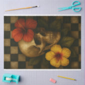Schedel en Hibiscus op Checkerboard Decoupage Papi Tissuepapier (Craft)